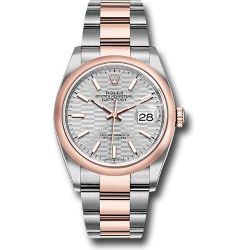  *Pre-Owned* Rolex Everose Rolesor Datejust 36 Watch - Domed Bezel - Silver Fluted Motif Index Dial - Oyster Bracelet
