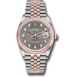 *Pre-Owned* Rolex Everose Rolesor Datejust 36 Watch - Domed Bezel - Slate Fluted Motif Diamond Dial - Jubilee Bracelet