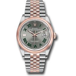  *Pre-Owned* Rolex Everose Rolesor Datejust 36 Watch - Domed Bezel - Slate Roman Dial - Jubilee Bracelet