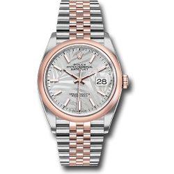  *Pre-Owned* Rolex Everose Rolesor Datejust 36 Watch - Domed Bezel - Silver Palm Motif Index Dial - Jubilee Bracelet