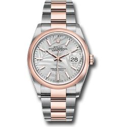  *Pre-Owned* Rolex Everose Rolesor Datejust 36 Watch - Domed Bezel - Silver Palm Motif Index Dial - Oyster Bracelet
