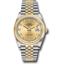  *Pre-Owned* Rolex Steel and Yellow Gold Rolesor Datejust 36 Watch - Domed Bezel - Champagne Diamond Dial - Jubilee Bracelet