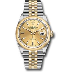  *Pre-Owned* Rolex Steel and Yellow Gold Rolesor Datejust 36 Watch - Domed Bezel - Champagne Index Dial - Jubilee Bracelet