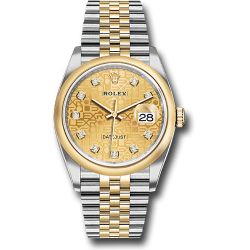   *Pre-Owned* Rolex Yellow Rolesor Datejust 36 Watch - Domed Bezel - Champagne Jubilee Diamond Dial - Jubilee Bracelet