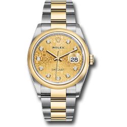  *Pre-Owned* Rolex Yellow Rolesor Datejust 36 Watch - Domed Bezel - Champagne Jubilee Diamond Dial - Oyster Bracelet