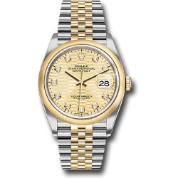  *Pre-Owned* Rolex Yellow Rolesor Datejust 36 Watch - Domed Bezel - Golden Fluted Motif Diamond Dial - Jubilee Bracelet