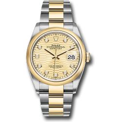  *Pre-Owned* Rolex Yellow Rolesor Datejust 36 Watch - Domed Bezel - Golden Fluted Motif Diamond Dial - Oyster Bracelet