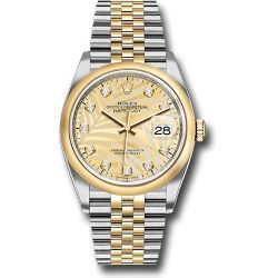  *Pre-Owned* Rolex Yellow Rolesor Datejust 36 Watch - Domed Bezel - Golden Palm Motif Diamond Dial - Jubilee Bracelet
