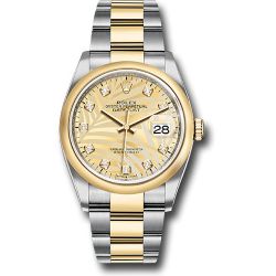  *Pre-Owned* Rolex Yellow Rolesor Datejust 36 Watch - Domed Bezel - Golden Palm Motif Diamond Dial - Oyster Bracelet