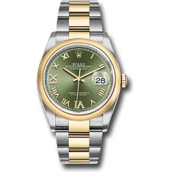  *Pre-Owned* Rolex Steel and Yellow Gold Rolesor Datejust 36 Watch - Domed Bezel - Olive Green Roman Dial - Oyster Bracelet