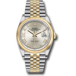  *Pre-Owned* Rolex Steel and Yellow Gold Rolesor Datejust 36 Watch - Domed Bezel - Silver Roman Dial - Jubilee Bracelet