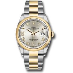  *Pre-Owned* Rolex Steel and Yellow Gold Rolesor Datejust 36 Watch - Domed Bezel - Silver Roman Dial - Oyster Bracelet
