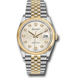  *Pre-Owned* Rolex Steel and Yellow Gold Rolesor Datejust 36 Watch - Domed Bezel - Silver Jubilee Diamond Dial - Jubilee Bracelet