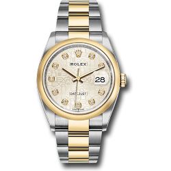  *Pre-Owned* Rolex Steel and Yellow Gold Rolesor Datejust 36 Watch - Domed Bezel - Silver Jubilee Diamond Dial - Oyster Bracelet