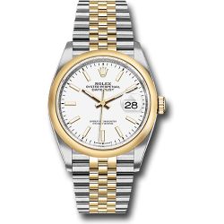  *Pre-Owned* Rolex Steel and Yellow Gold Rolesor Datejust 36 Watch - Domed Bezel - White Index Dial - Jubilee Bracelet