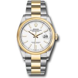  *Pre-Owned* Rolex Steel and Yellow Gold Rolesor Datejust 36 Watch - Domed Bezel - White Index Dial - Oyster Bracelet
