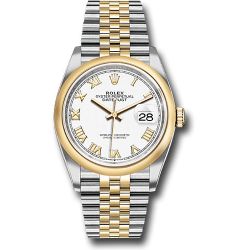  *Pre-Owned* Rolex Steel and Yellow Gold Rolesor Datejust 36 Watch - Domed Bezel - White Roman Dial - Jubilee Bracelet