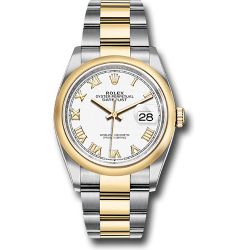  *Pre-Owned* Rolex Steel and Yellow Gold Rolesor Datejust 36 Watch - Domed Bezel - White Roman Dial - Oyster Bracelet