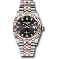  *Pre-Owned* Rolex Steel and Everose Rolesor Datejust 36 Watch - Fluted Bezel - Black Diamond Dial - Jubilee Bracelet