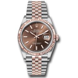  *Pre-Owned* Rolex Everose Rolesor Datejust 36 Watch - Fluted Bezel - Chocolate Index Dial - Jubilee Bracelet