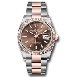  *Pre-Owned* Rolex Everose Rolesor Datejust 36 Watch - Fluted Bezel - Chocolate Index Dial - Oyster Bracelet