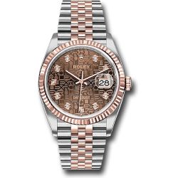  *Pre-Owned* Rolex Steel and Everose Rolesor Datejust 36 Watch - Fluted Bezel - Chocolate Jubilee Diamond Dial - Jubilee Bracelet