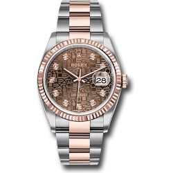  *Pre-Owned* Rolex Steel and Everose Rolesor Datejust 36 Watch - Fluted Bezel - Chocolate Jubilee Diamond Dial - Oyster Bracelet