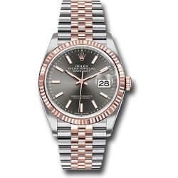  *Pre-Owned* Rolex Steel and Everose Rolesor Datejust 36 Watch - Fluted Bezel - Dark Rhodium Index Dial - Jubilee Bracelet