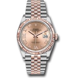  *Pre-Owned* Rolex Steel and Everose Rolesor Datejust 36 Watch - Fluted Bezel - Rose Roman Dial - Jubilee Bracelet
