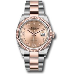  *Pre-Owned* Rolex Steel and Everose Rolesor Datejust 36 Watch - Fluted Bezel - Rose Roman Dial - Oyster Bracelet