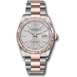  *Pre-Owned* Rolex Everose Rolesor Datejust 36 Watch - Fluted Bezel - Silver Fluted Motif Index Dial - Oyster Bracelet
