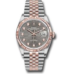  *Pre-Owned* Rolex Everose Rolesor Datejust 36 Watch - Fluted Bezel - Slate Fluted Motif Diamond Dial - Jubilee Bracelet