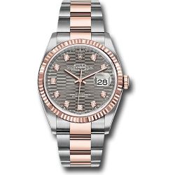  *Pre-Owned* Rolex Everose Rolesor Datejust 36 Watch - Fluted Bezel - Slate Fluted Motif Diamond Dial - Oyster Bracelet