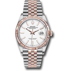  *Pre-Owned* Rolex Steel and Everose Rolesor Datejust 36 Watch - Fluted Bezel - White Index Dial - Jubilee Bracelet