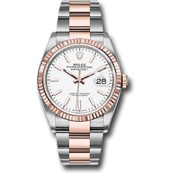  *Pre-Owned* Rolex Steel and Everose Rolesor Datejust 36 Watch - Fluted Bezel - White Index Dial - Oyster Bracelet