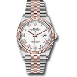 *Pre-Owned* Rolex Steel and Everose Rolesor Datejust 36 Watch - Fluted Bezel - White Roman Dial - Jubilee Bracelet