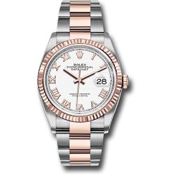  *Pre-Owned* Rolex Steel and Everose Rolesor Datejust 36 Watch - Fluted Bezel - White Roman Dial - Oyster Bracelet