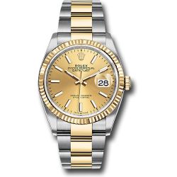  *Pre-Owned* Rolex Steel and Yellow Gold Rolesor Datejust 36 Watch - Fluted Bezel - Champagne Index Dial - Oyster Bracelet