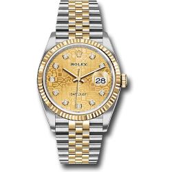  *Pre-Owned* Rolex Yellow Rolesor Datejust 36 Watch - Fluted Bezel - Champagne Jubilee Diamond Dial - Jubilee Bracelet