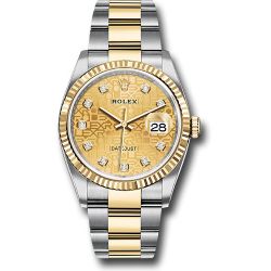 *Pre-Owned* Rolex Yellow Rolesor Datejust 36 Watch - Fluted Bezel - Champagne Jubilee Diamond Dial - Oyster Bracelet