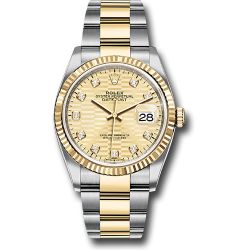 *Pre-Owned* Rolex Yellow Rolesor Datejust 36 Watch - Fluted Bezel - Golden Fluted Motif Diamond Dial - Oyster Bracelet