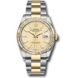  *Pre-Owned* Rolex Steel and Yellow Gold Rolesor Datejust 36 Watch - Fluted Bezel - Golden Fluted Motif Index Dial - Oyster Bracelet