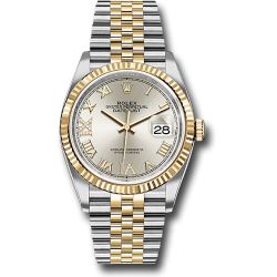  *Pre-Owned* Rolex Steel and Yellow Gold Rolesor Datejust 36 Watch - Fluted Bezel - Silver Roman Dial - Jubilee Bracelet