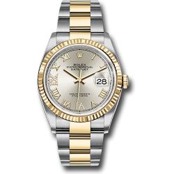  *Pre-Owned* Rolex Steel and Yellow Gold Rolesor Datejust 36 Watch - Fluted Bezel - Silver Roman Dial - Oyster Bracelet