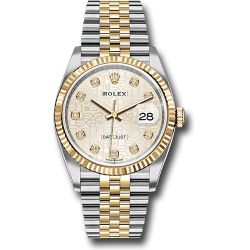  *Pre-Owned* Rolex Steel and Yellow Gold Rolesor Datejust 36 Watch - Fluted Bezel - Silver Jubilee Diamond Dial - Jubilee Bracelet