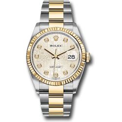  *Pre-Owned* Rolex Steel and Yellow Gold Rolesor Datejust 36 Watch - Fluted Bezel - Silver Jubilee Diamond Dial - Oyster Bracelet
