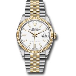 *Pre-Owned* Rolex Steel and Yellow Gold Rolesor Datejust 36 Watch - Fluted Bezel - White Index Dial - Jubilee Bracelet