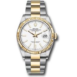  *Pre-Owned* Rolex Steel and Yellow Gold Rolesor Datejust 36 Watch - Fluted Bezel - White Index Dial - Oyster Bracelet