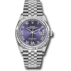  *Pre-Owned* Rolex Steel Datejust 36 Watch - Fluted Bezel - Aubergine Purple Diamond Roman VI and IX Dial - Jubilee Bracelet