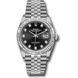  *Pre-Owned* Rolex Steel Datejust 36 Watch - Fluted Bezel - Black Diamond Dial - Jubilee Bracelet